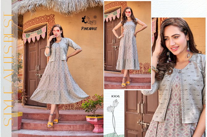 Kinti Pineapple Fancy Ethnic Wear Wholesale Long Kurti With Jacket Catalog